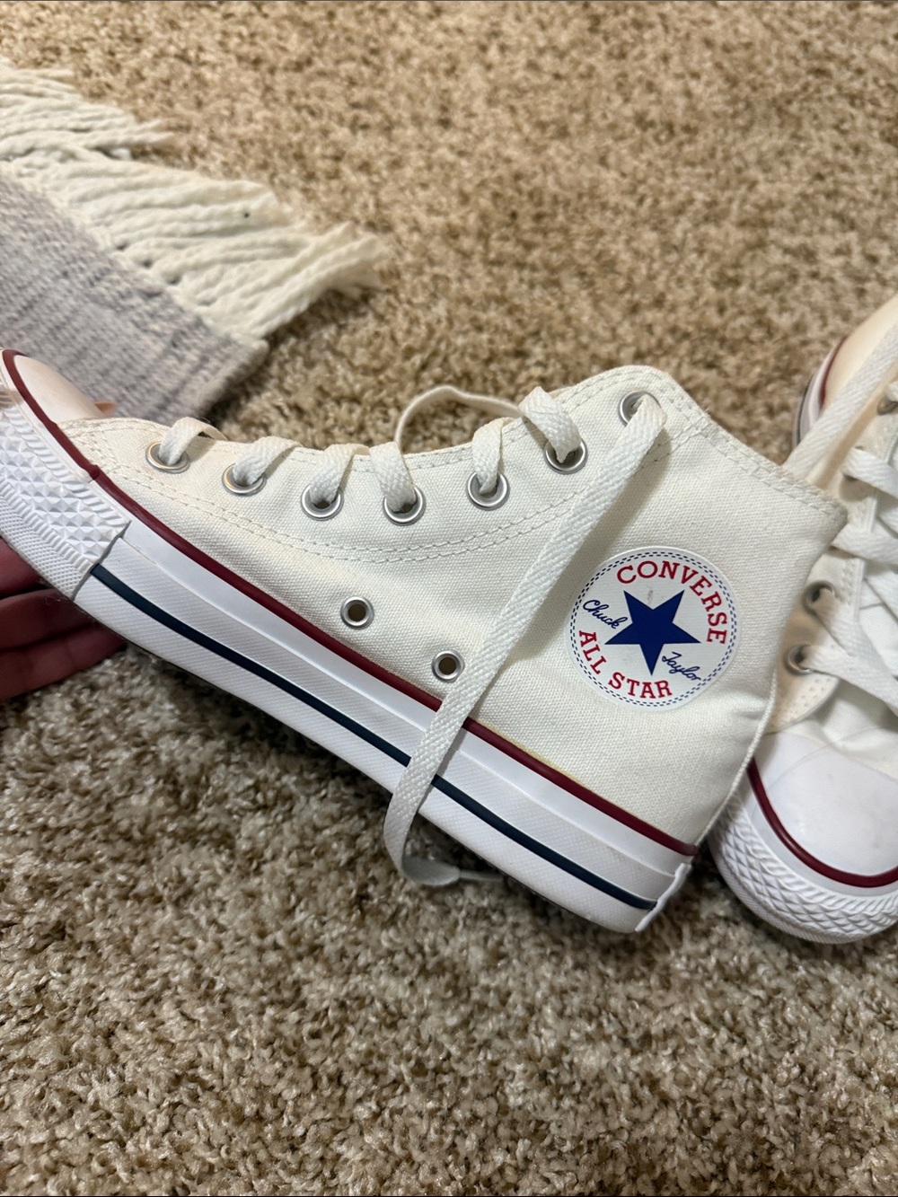 Converse White High Top Sneakers with Navy Star Patch